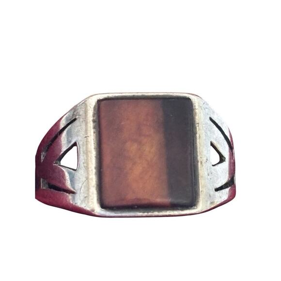 Henry Griffith & Sons Jewelry - Henry Griffith & Sons British Vintage Signet Ring 925 Silver Brown Agate Size 10